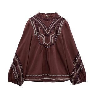 ZARA Boho Beaded/Embroidered Balloon Sleeve Top